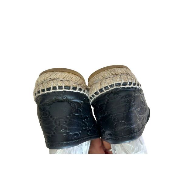 Gucci Gg Black Leather Espadrille Women's Black 39 Slip Ons - Picture 5 of 9